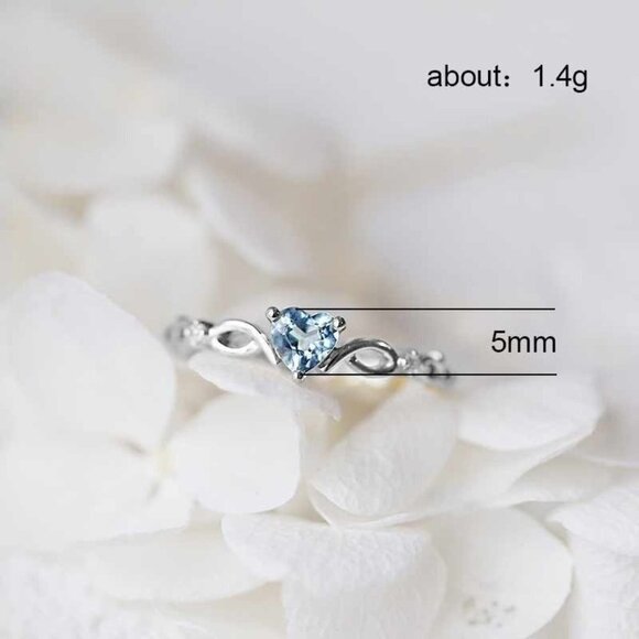 ▶Gorgeous Cute Heart Shaped 925 Silver Blue Diamond Ring for Women, F017